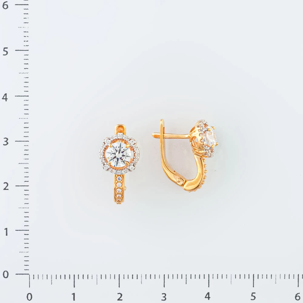 Серьги с фианитом из красного золота 585 пробы