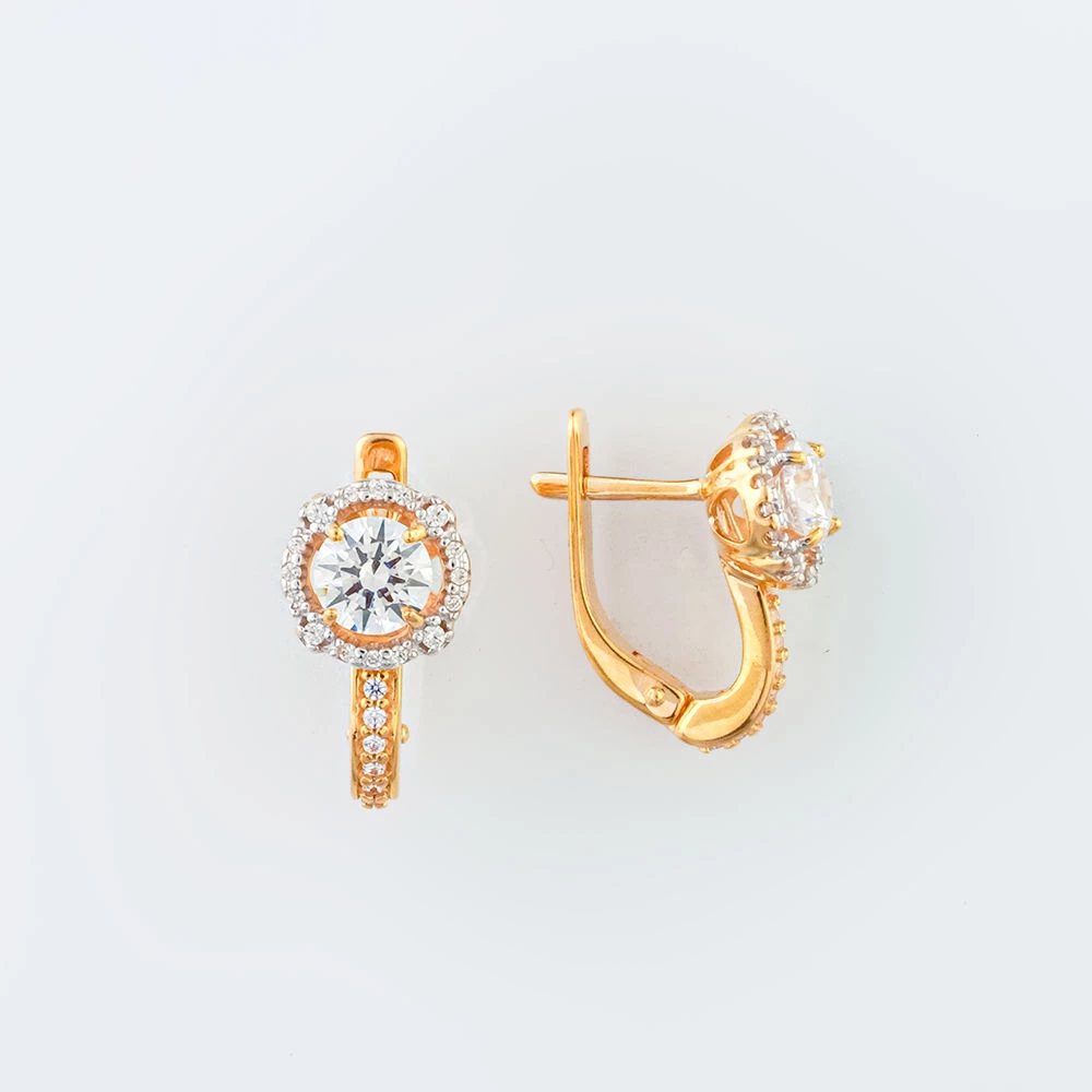 Серьги с фианитом из красного золота 585 пробы