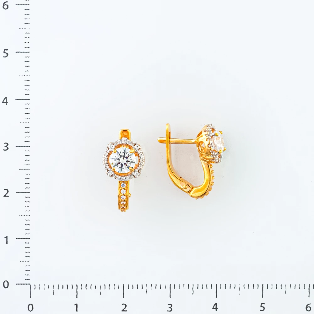 Серьги с фианитом из красного золота 585 пробы