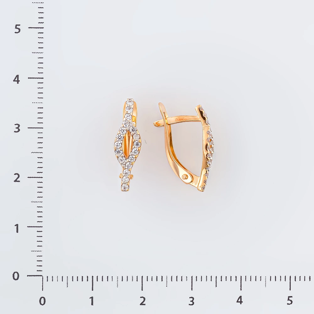 Серьги с фианитом из красного золота 585 пробы