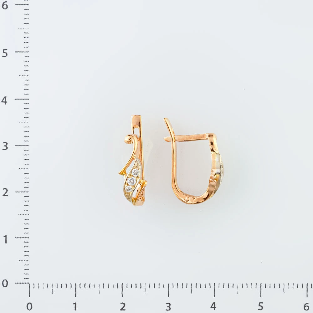 Серьги с фианитом из красного золота 585 пробы