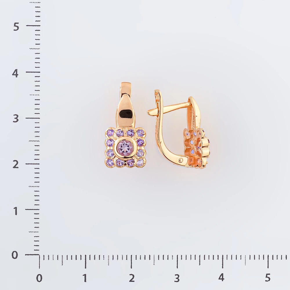 Серьги с аметистом из красного золота 375 пробы