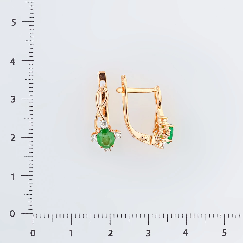 Серьги с изумрудом из красного золота 585 пробы
