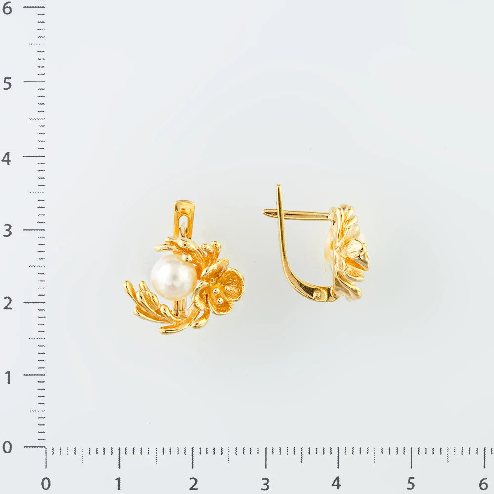 Серьги с культивированным жемчугом из желтого золота 585 пробы