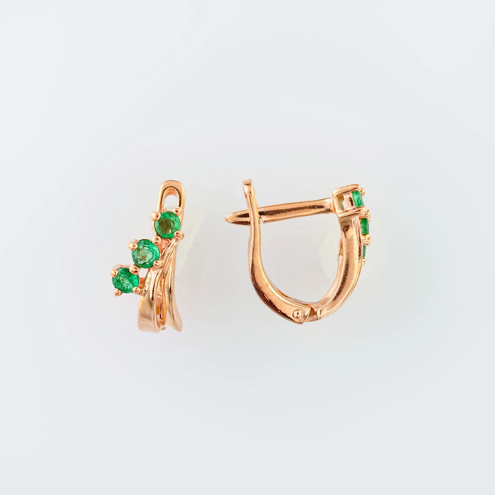 Серьги с изумрудом из красного золота 585 пробы