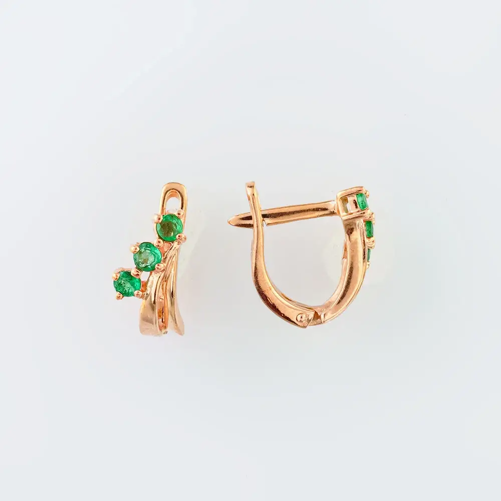 Серьги с изумрудом из красного золота 585 пробы