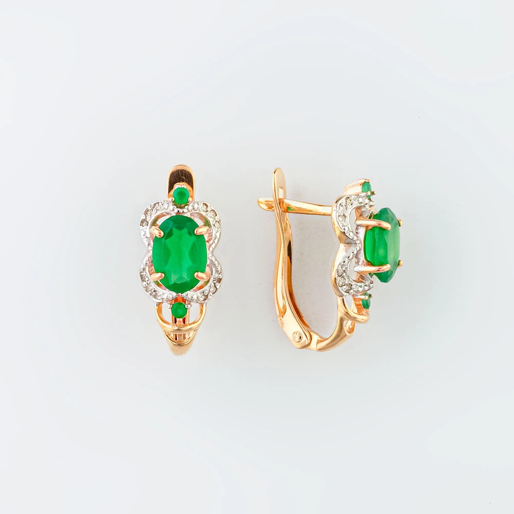 Серьги с агатом из красного золота 585 пробы