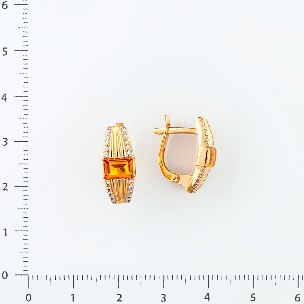 Серьги с кварцем синтетическим из красного золота 585 пробы