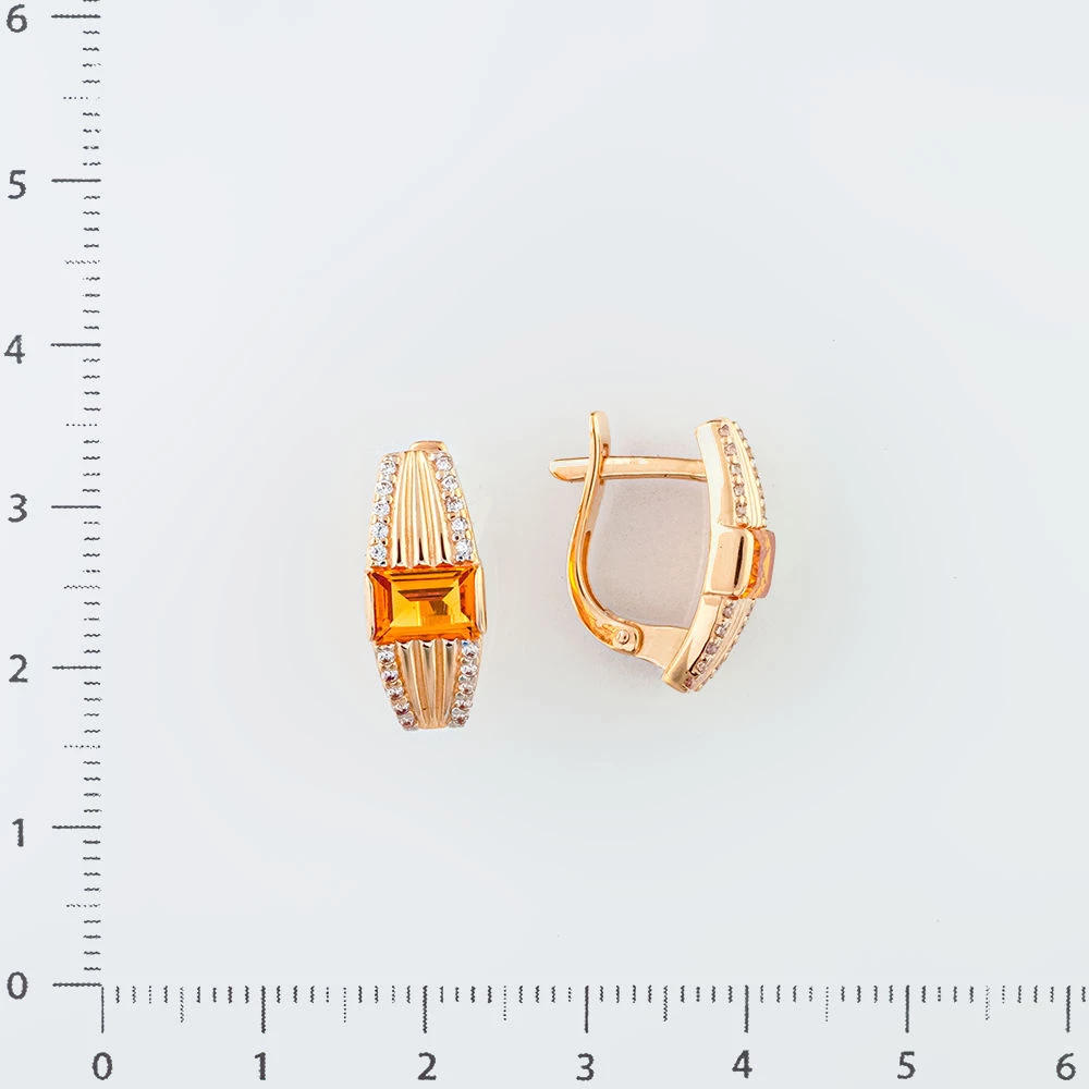Серьги с кварцем синтетическим из красного золота 585 пробы