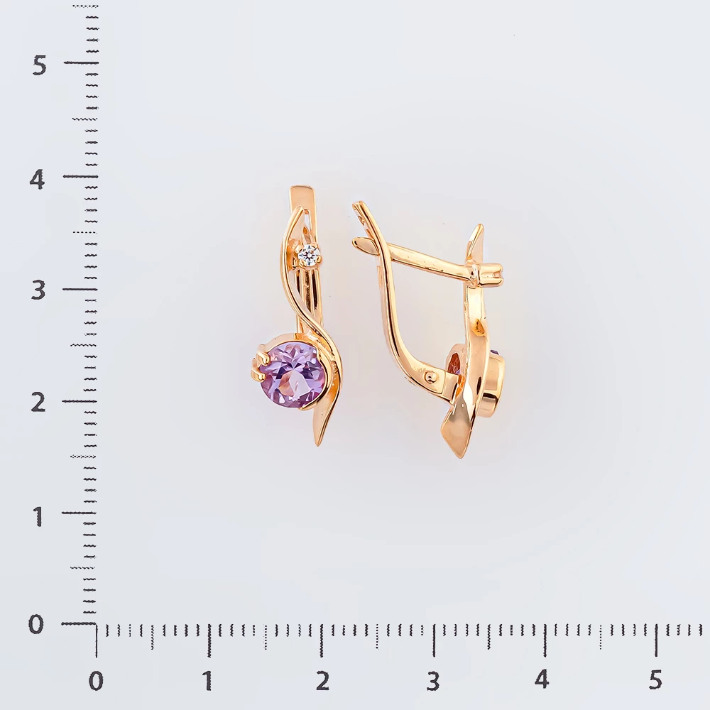 Серьги с аметистом из красного золота 585 пробы