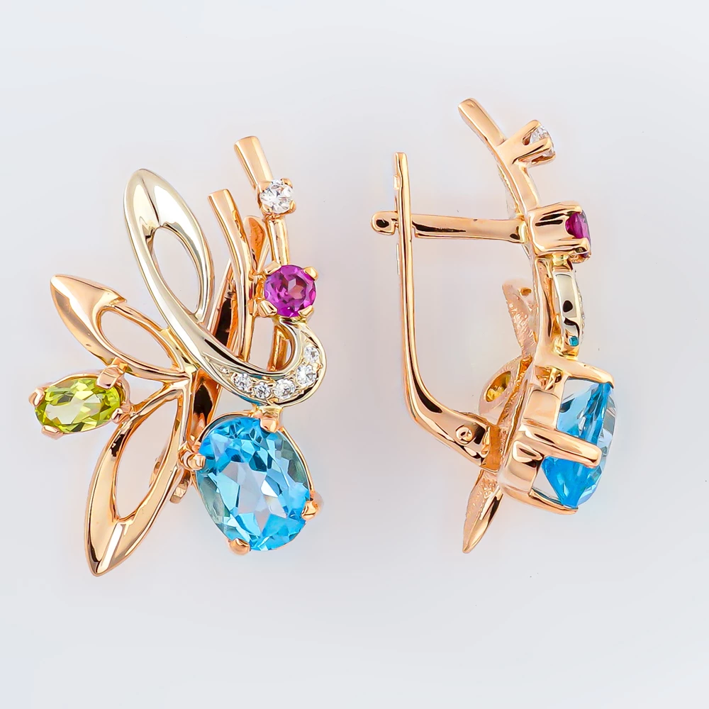 Серьги с топазом из красного золота 585 пробы