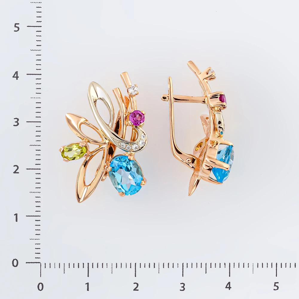 Серьги с топазом из красного золота 585 пробы