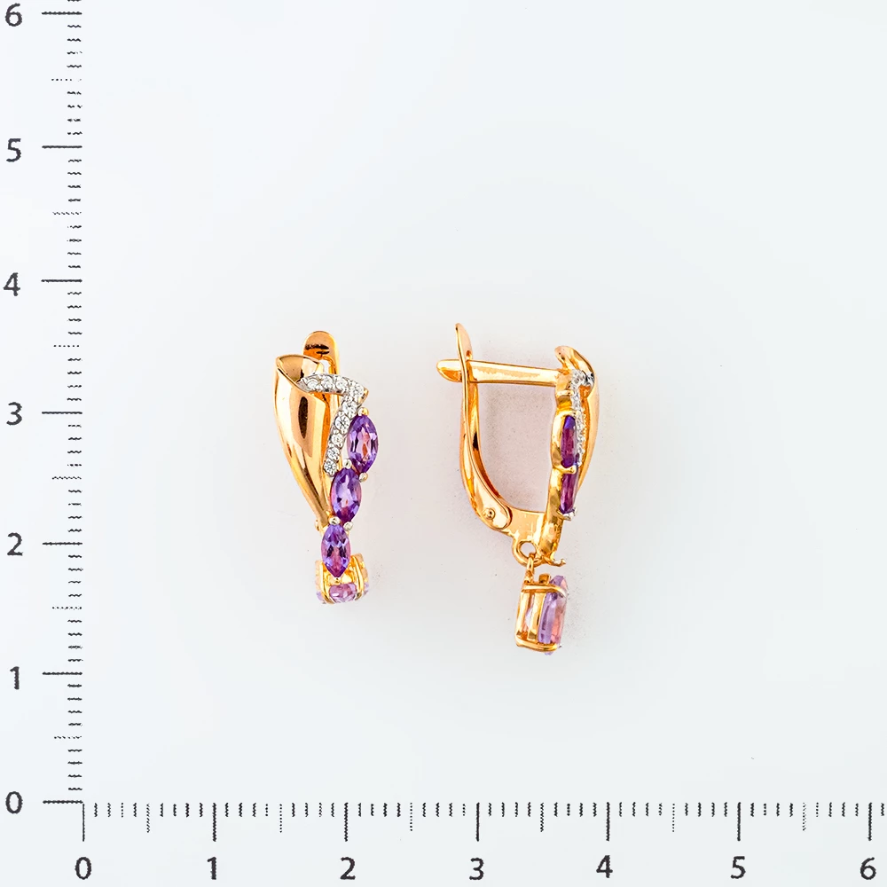 Серьги с аметистом из красного золота 585 пробы