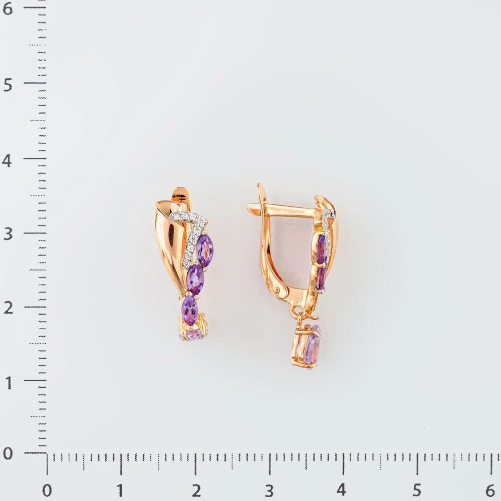 Серьги с аметистом из красного золота 585 пробы