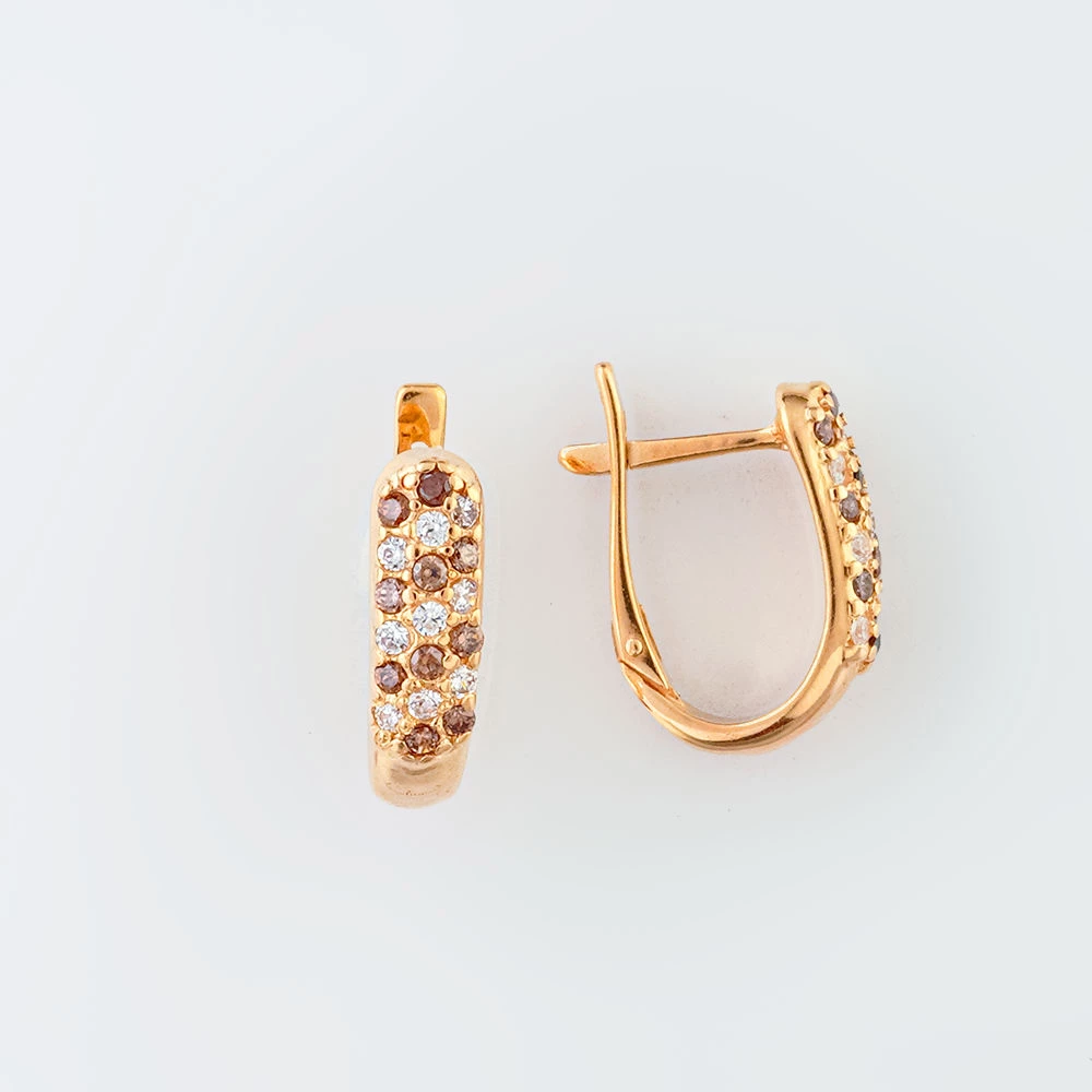 Серьги с фианитом из красного золота 585 пробы