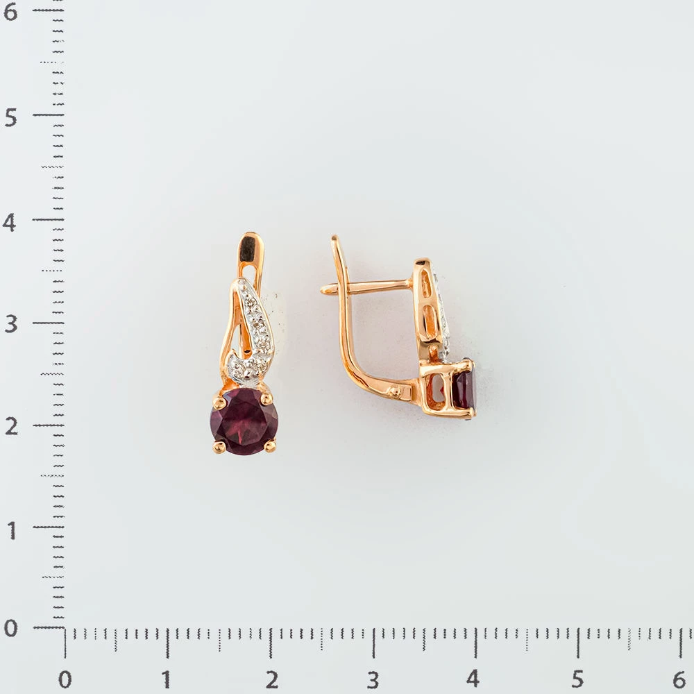 Серьги с гранатом из красного золота 585 пробы