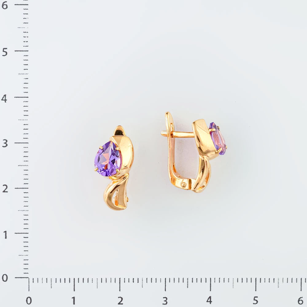 Серьги с аметистом из красного золота 585 пробы