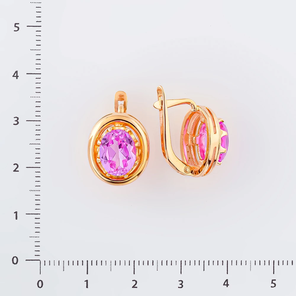 Серьги с фианитом из красного золота 585 пробы