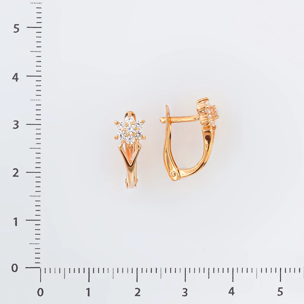 Серьги с фианитом из красного золота 585 пробы