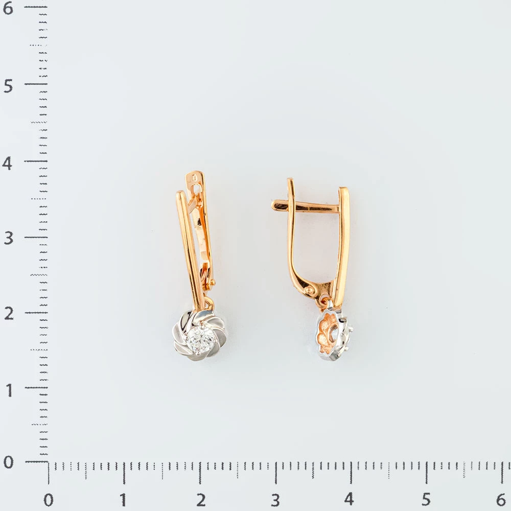 Серьги с фианитом из красного золота 585 пробы