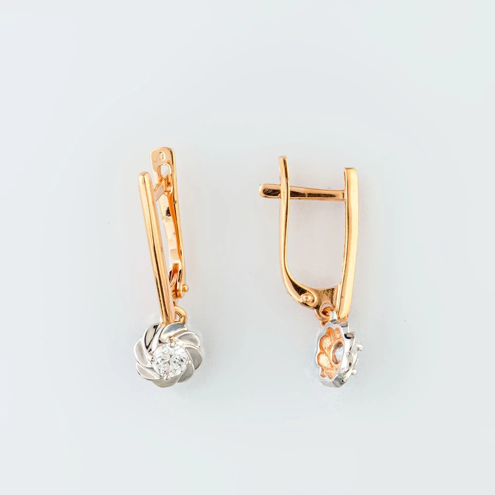 Серьги с фианитом из красного золота 585 пробы