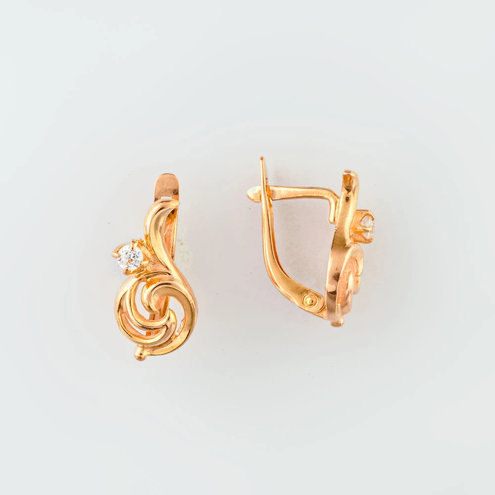 Серьги с фианитом из красного золота 585 пробы