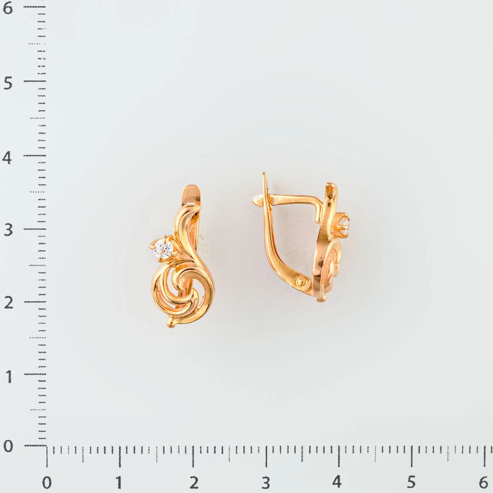 Серьги с фианитом из красного золота 585 пробы