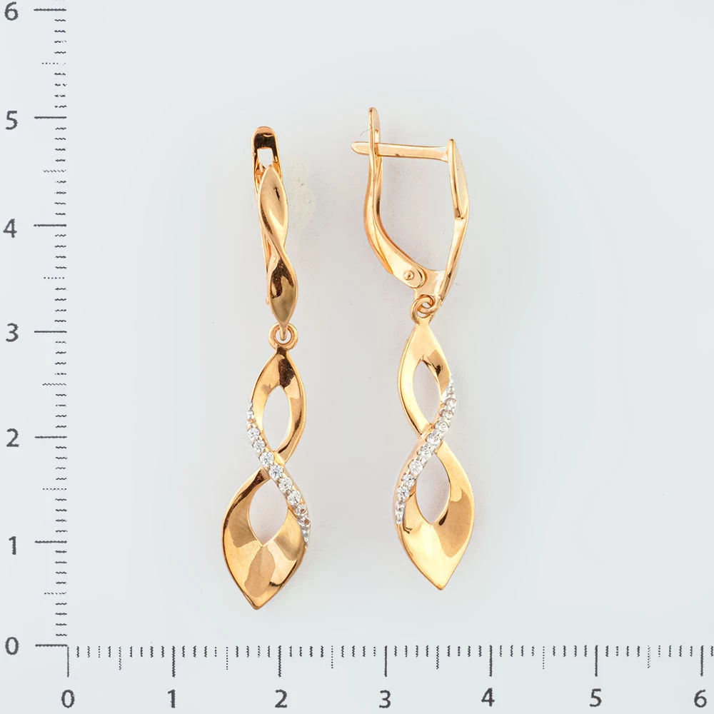 Серьги с фианитом из красного золота 585 пробы
