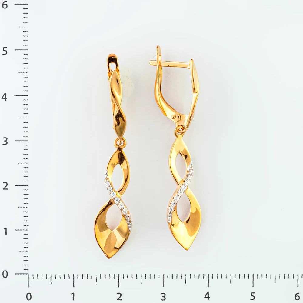 Серьги с фианитом из красного золота 585 пробы