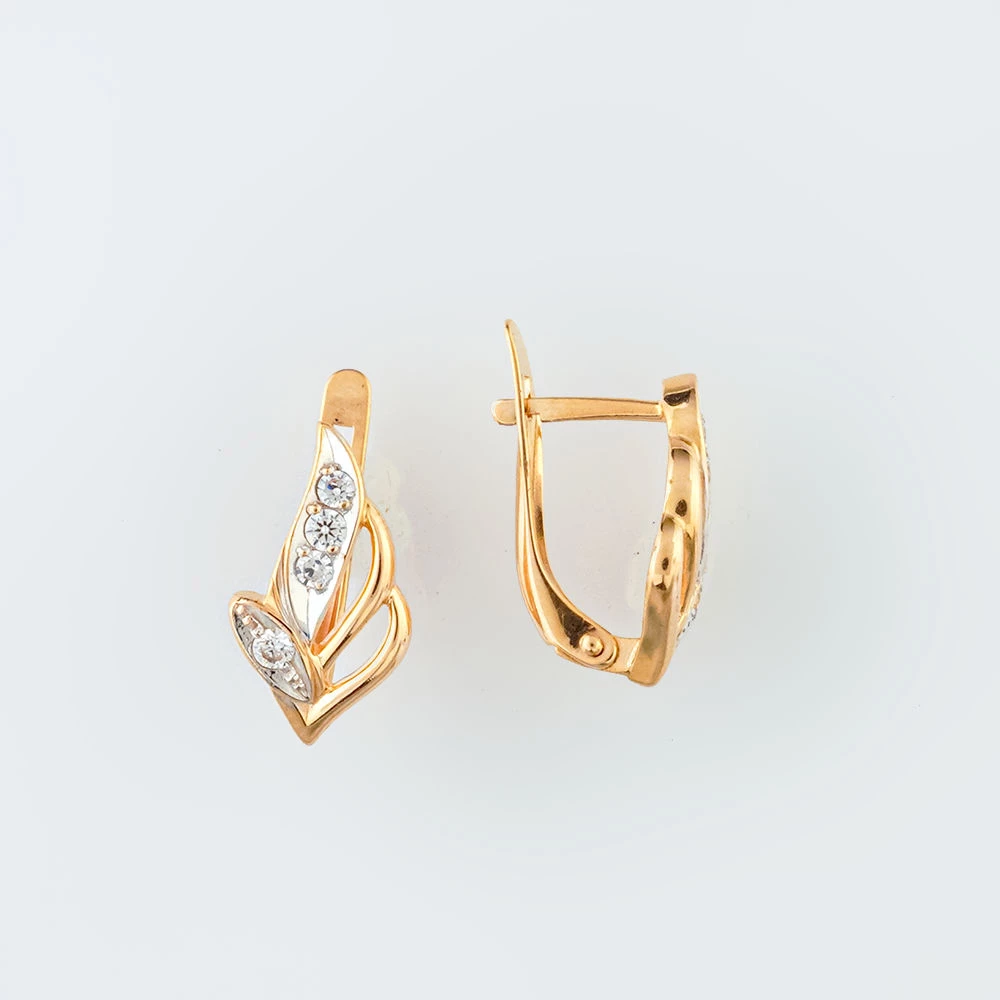 Серьги с фианитом из красного золота 585 пробы 1