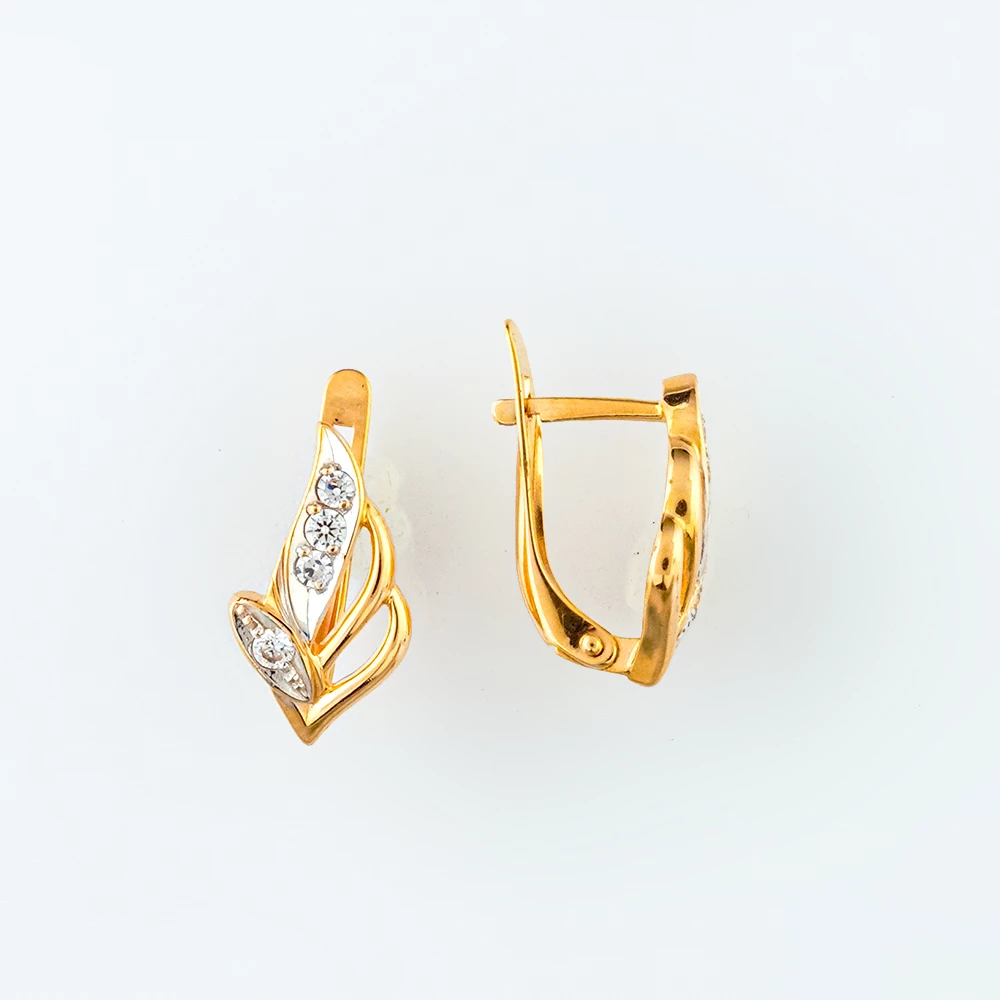 Серьги с фианитом из красного золота 585 пробы