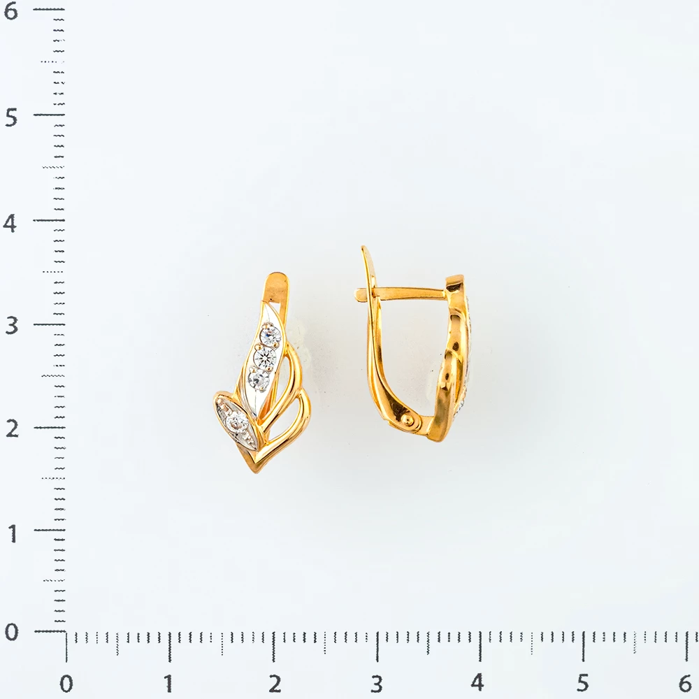 Серьги с фианитом из красного золота 585 пробы