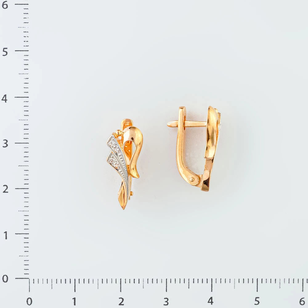 Серьги с фианитом из красного золота 585 пробы