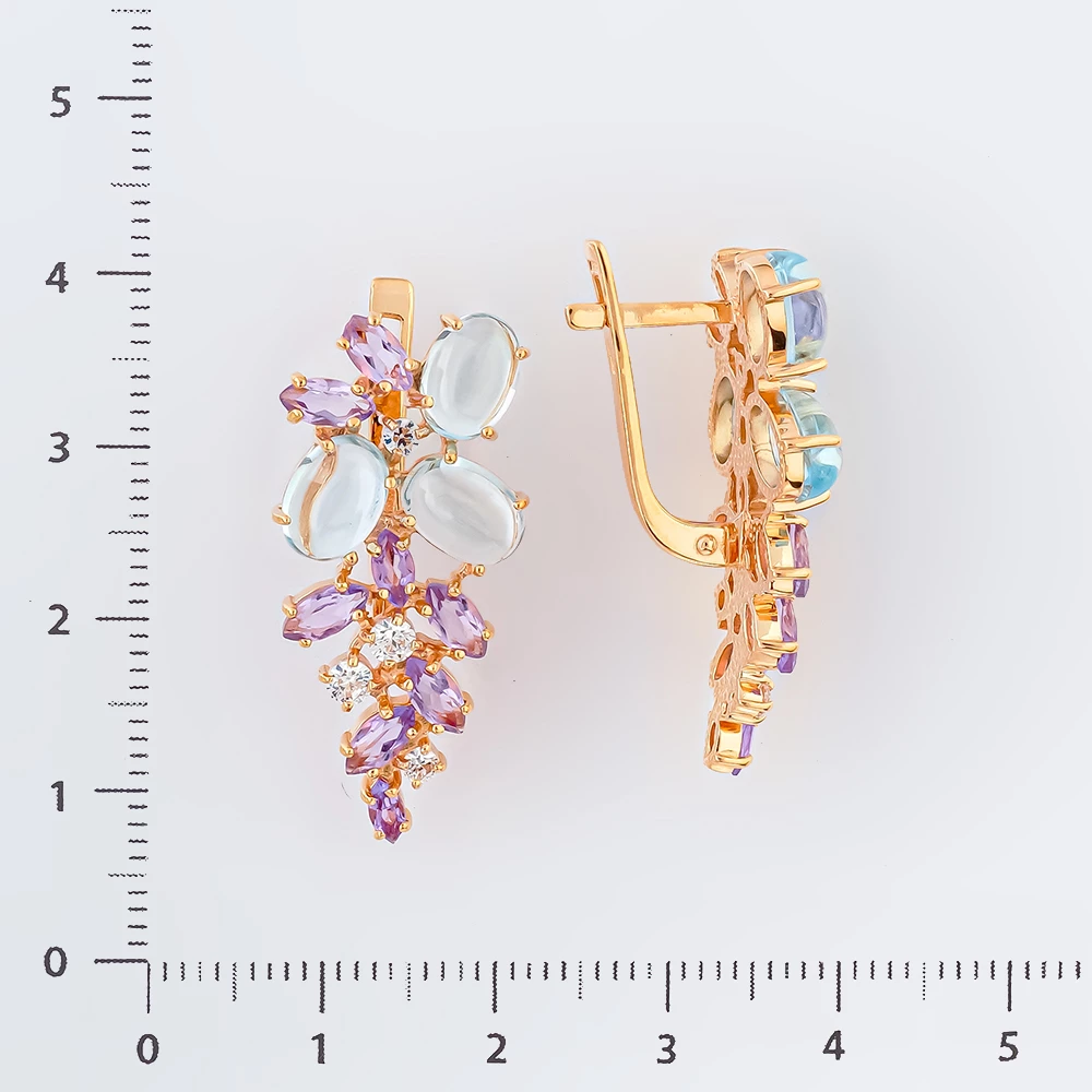 Серьги с аметистом из красного золота 585 пробы