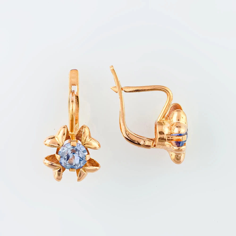 Серьги с фианитом из красного золота 583 пробы