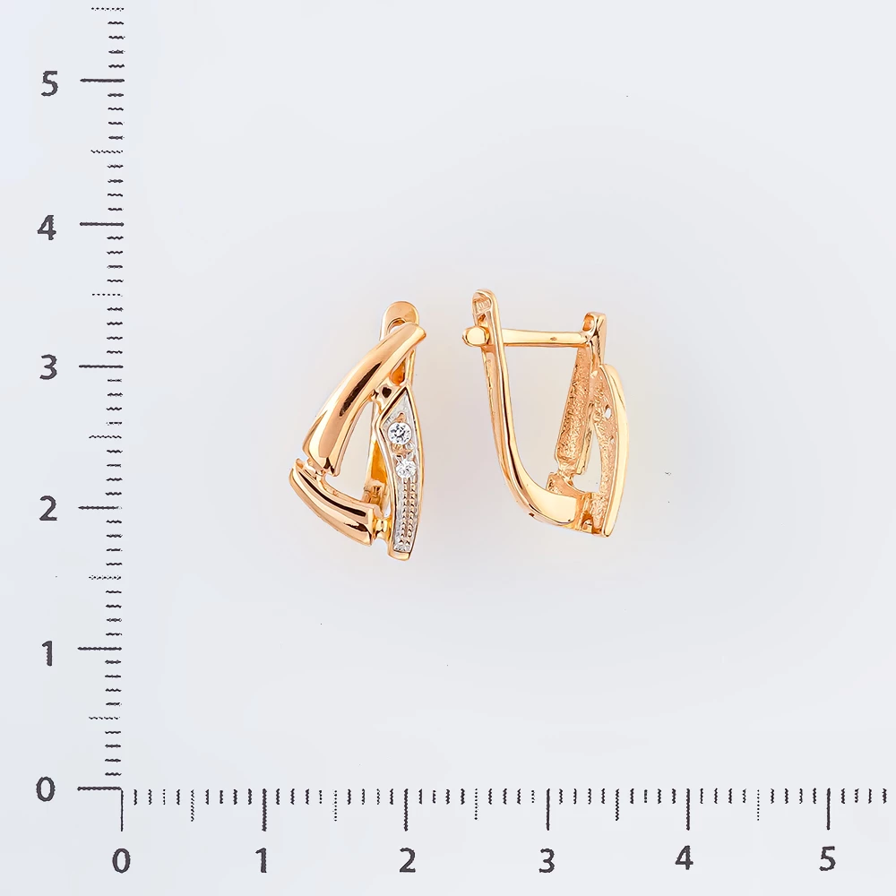 Серьги с фианитом из красного золота 585 пробы