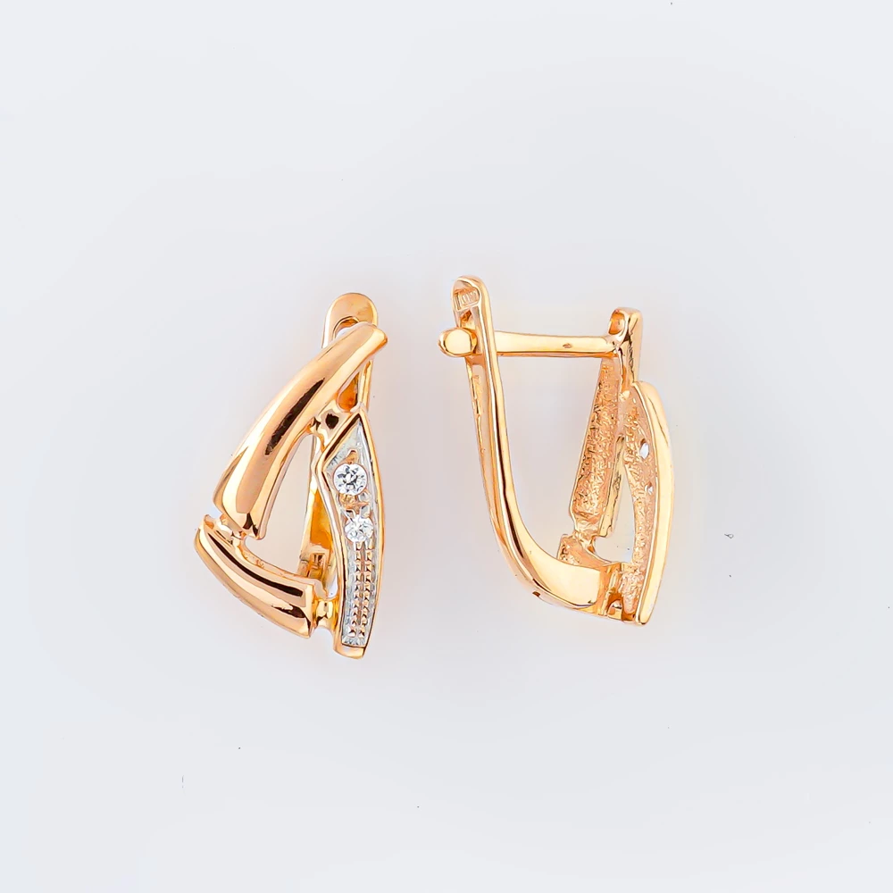 Серьги с фианитом из красного золота 585 пробы