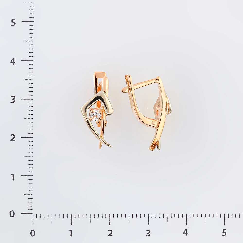 Серьги с фианитом из красного золота 585 пробы 2