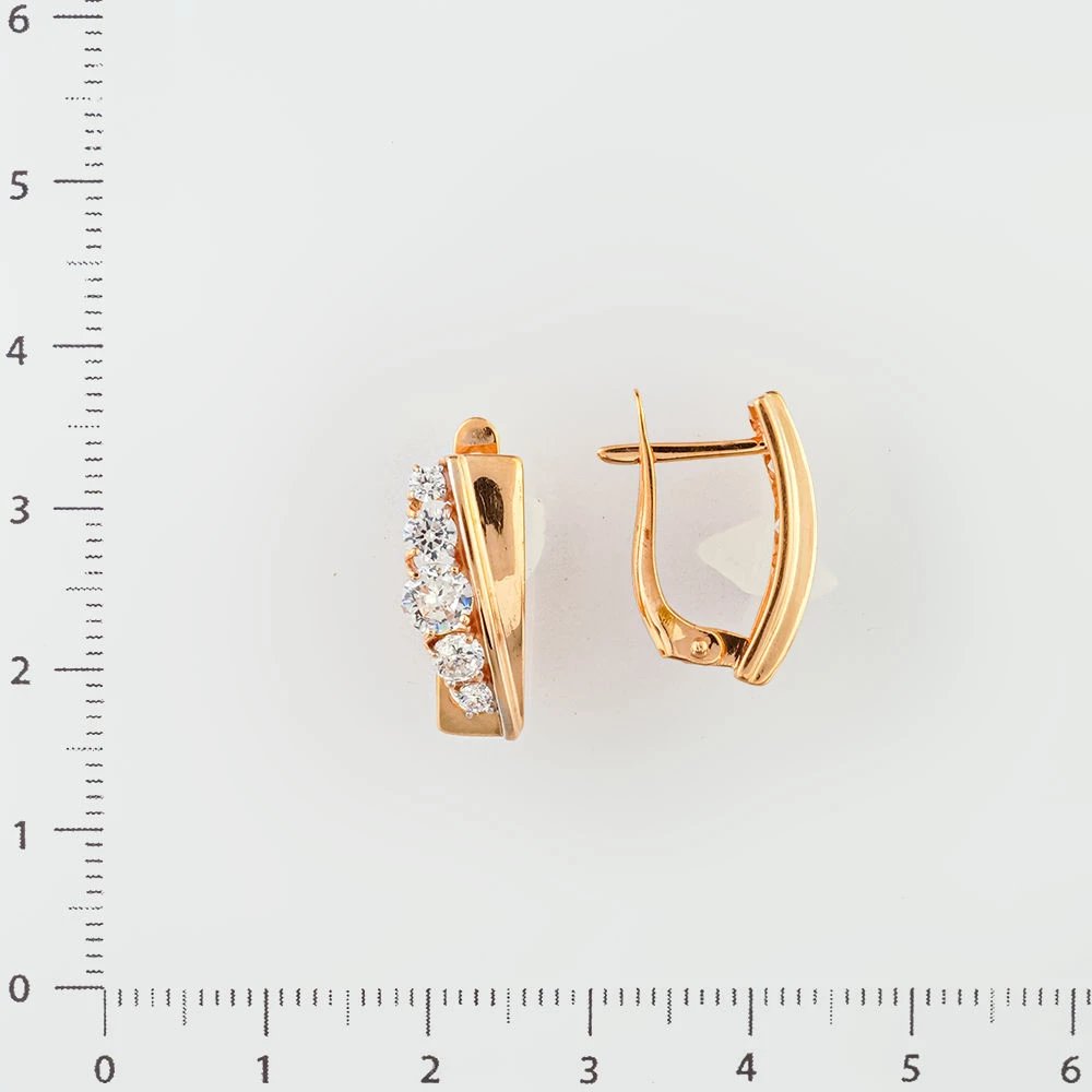 Серьги с фианитом из красного золота 585 пробы