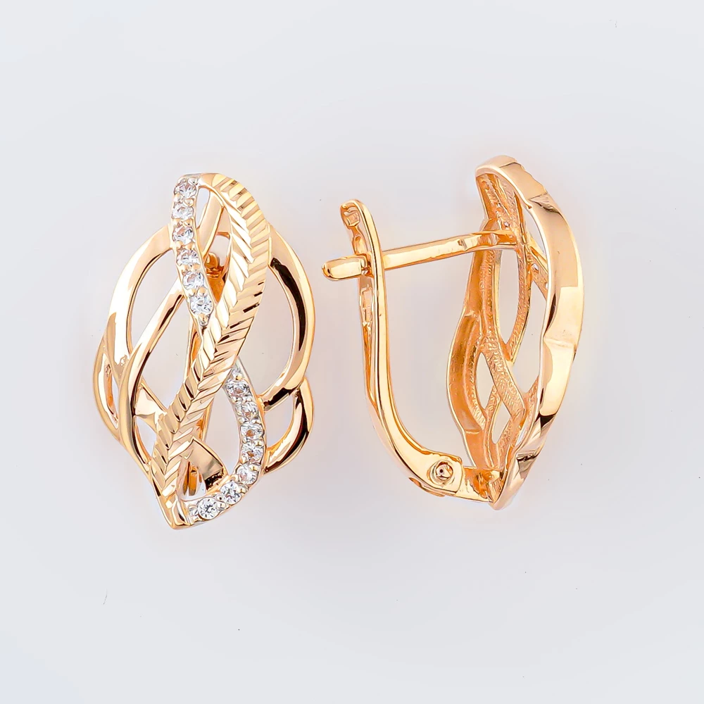 Серьги с фианитом из красного золота 585 пробы