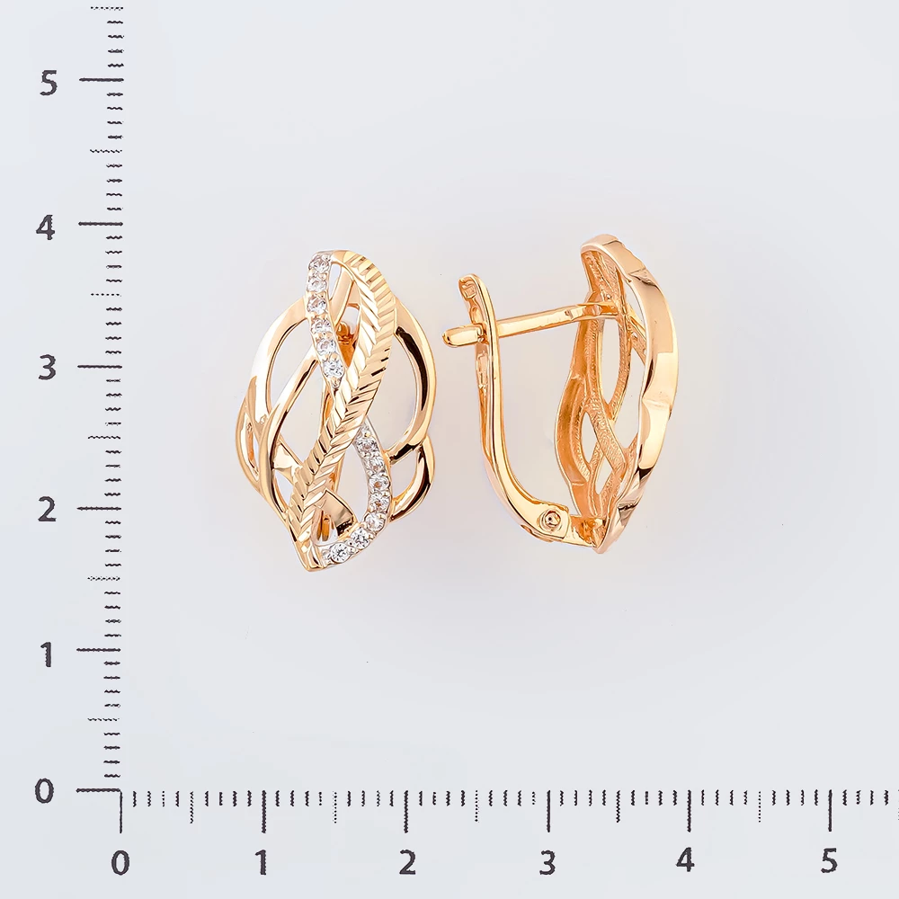 Серьги с фианитом из красного золота 585 пробы