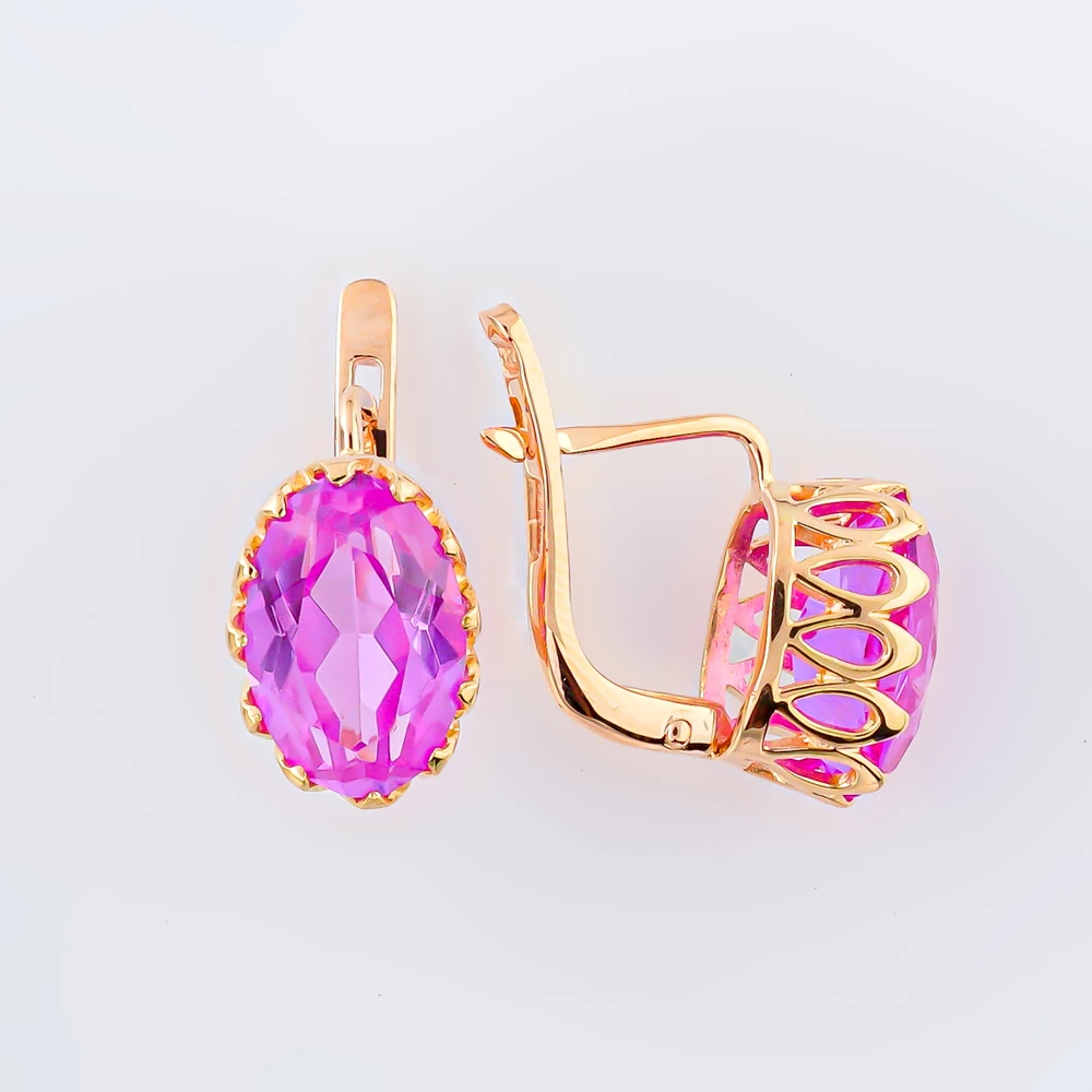 Серьги с фианитом из красного золота 583 пробы