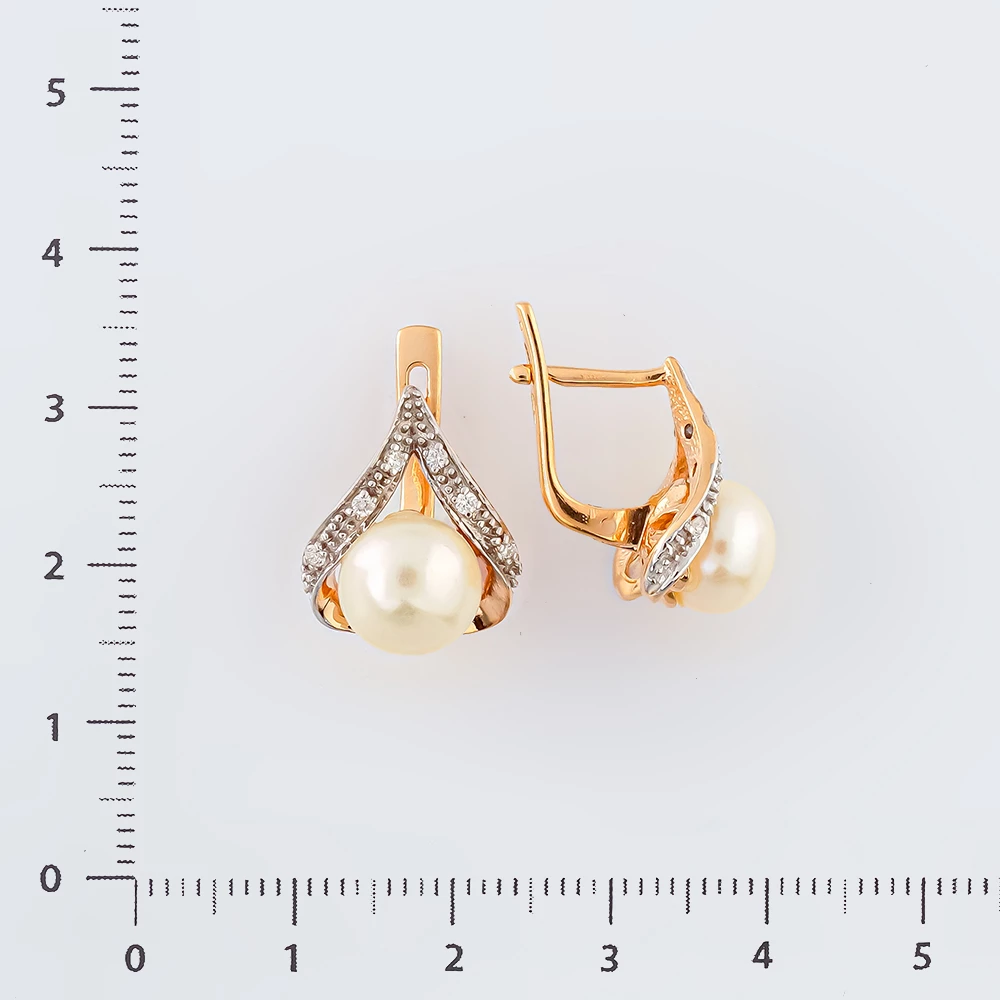 Серьги с культивированным жемчугом из красного золота 585 пробы