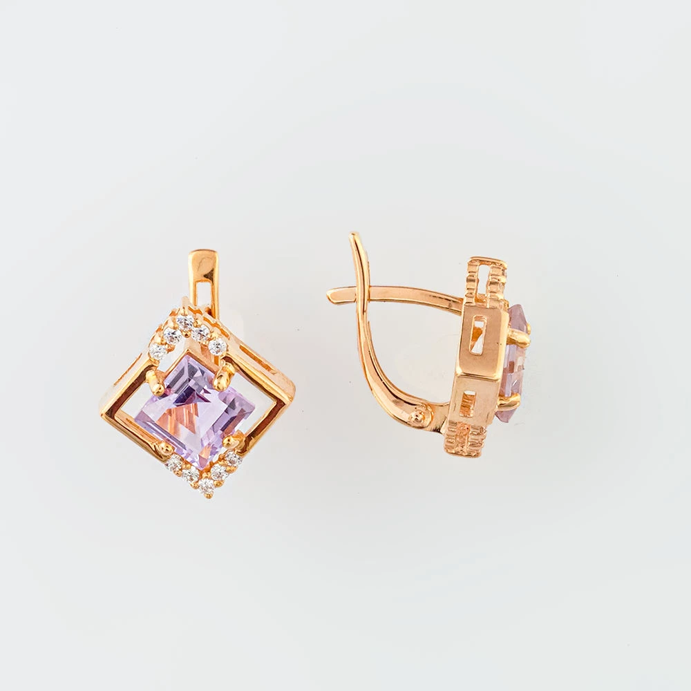 Серьги с аметистом из красного золота 585 пробы