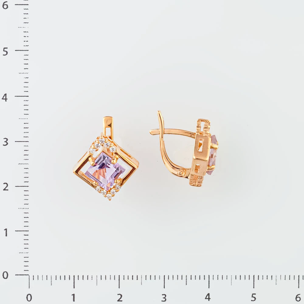 Серьги с аметистом из красного золота 585 пробы