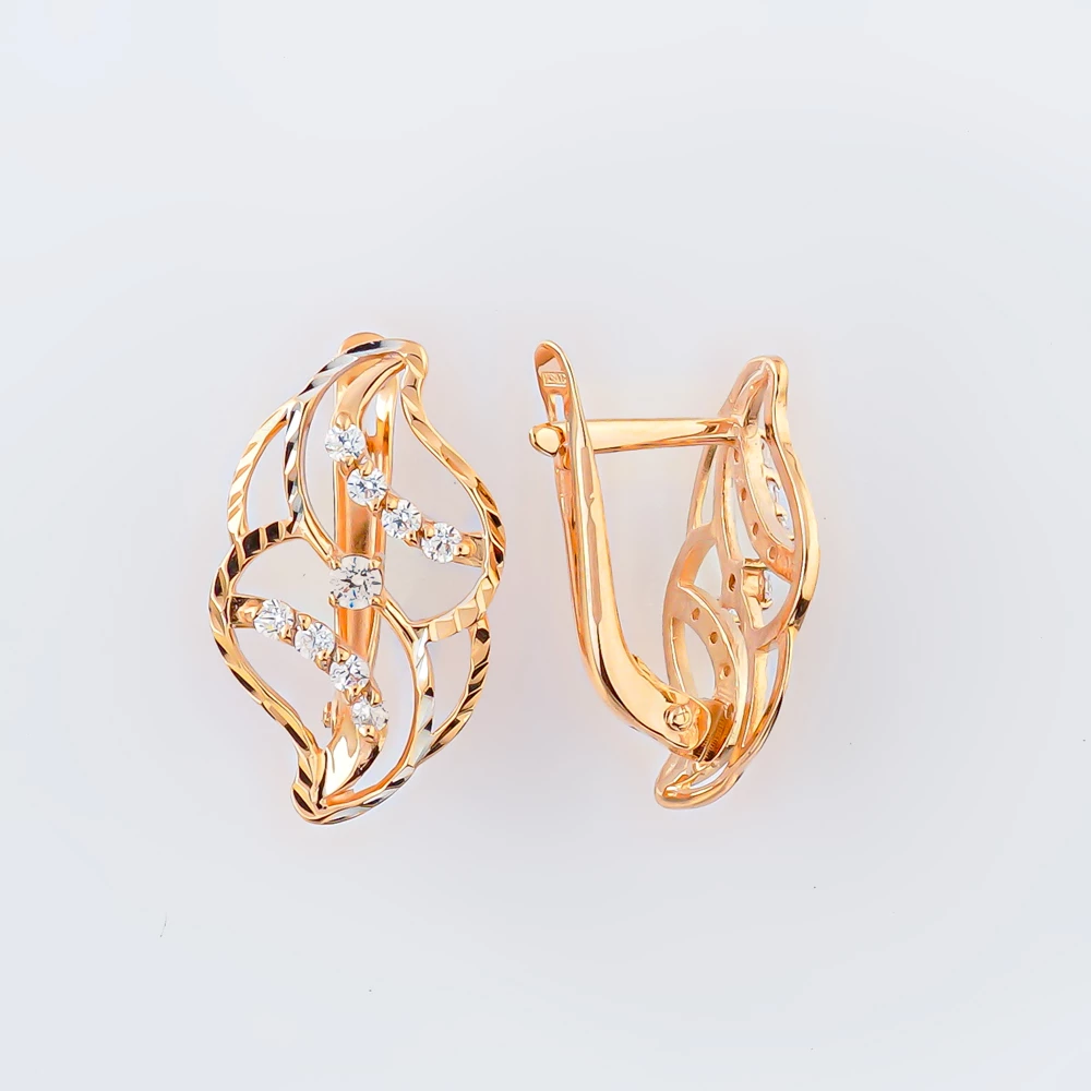 Серьги с фианитом из красного золота 585 пробы