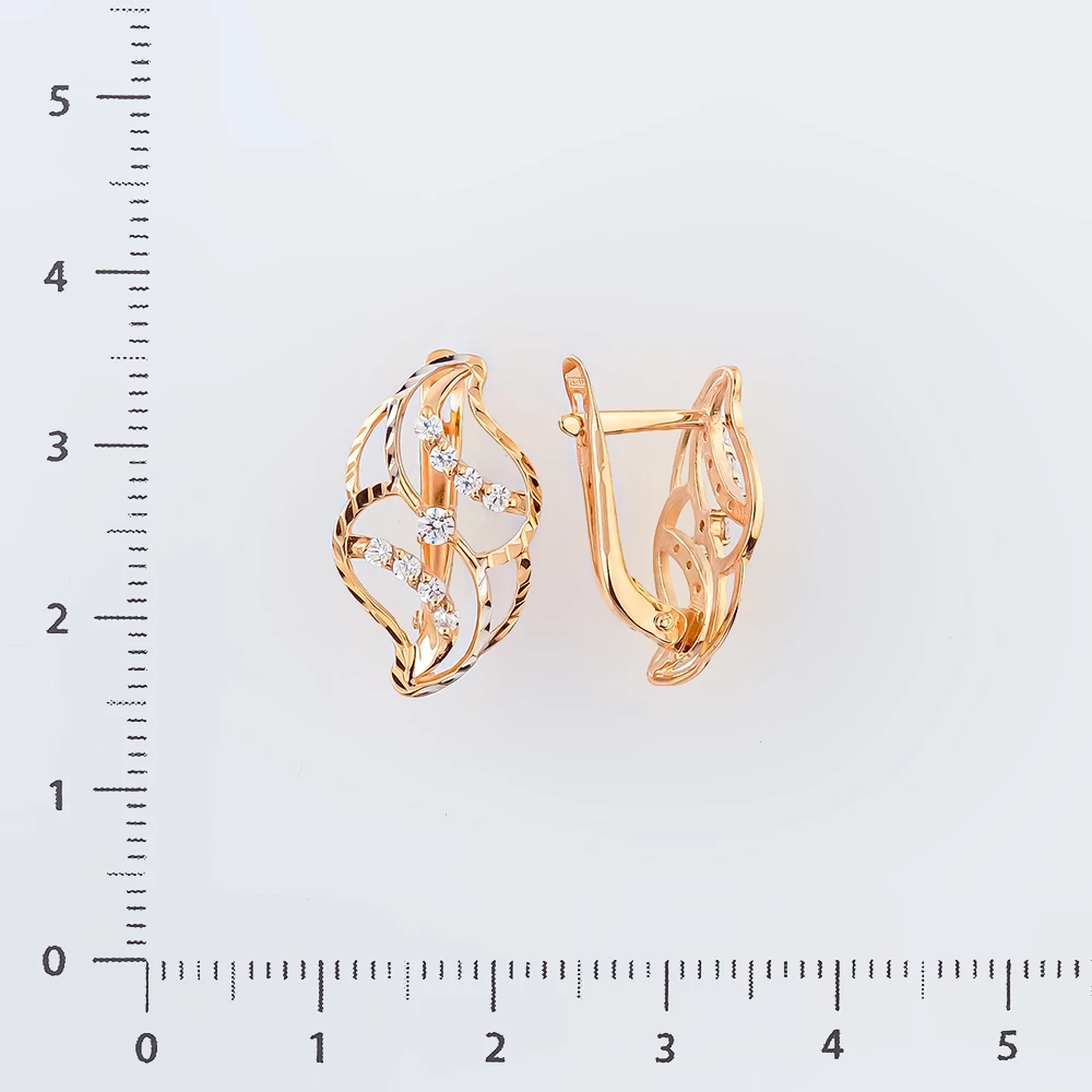 Серьги с фианитом из красного золота 585 пробы