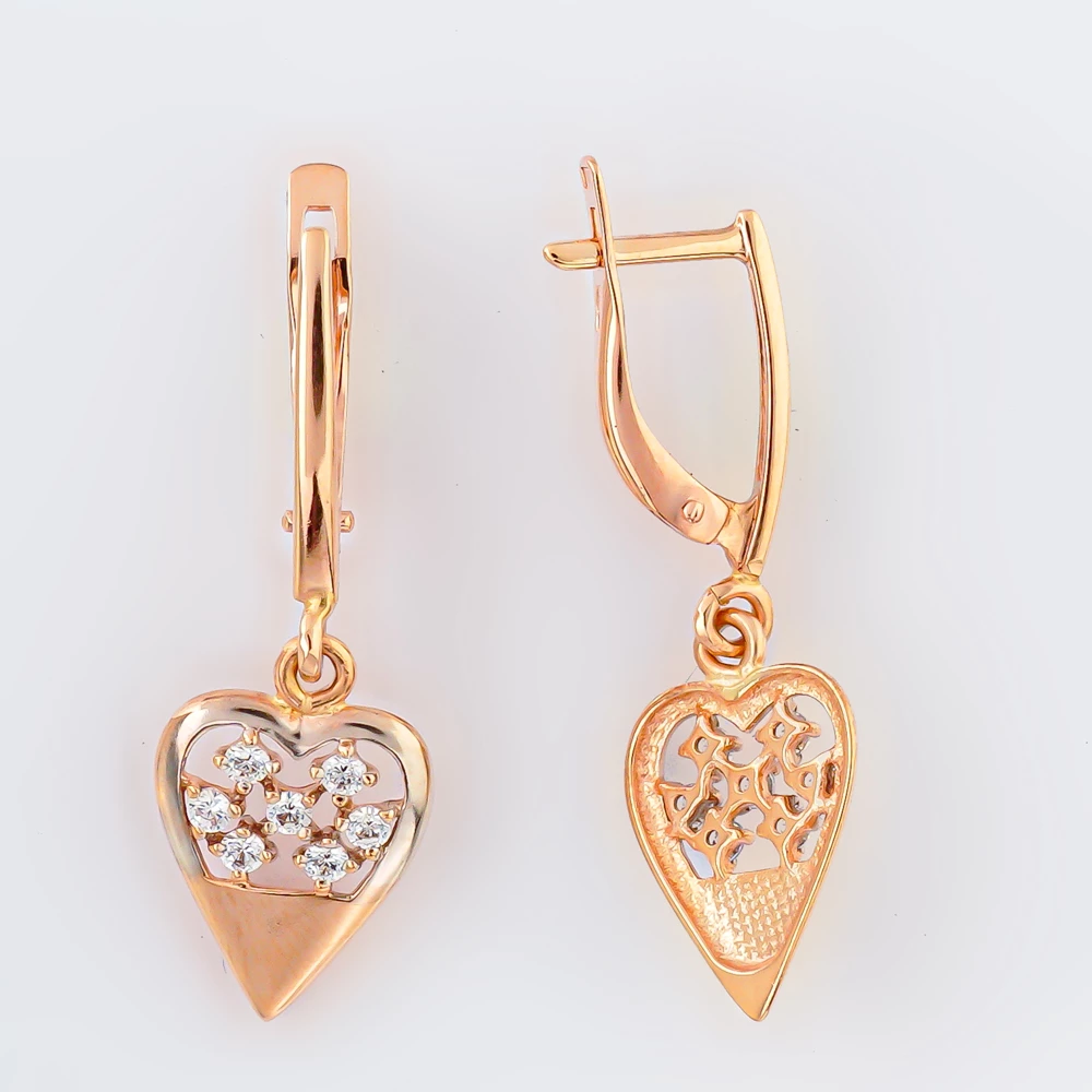 Серьги с фианитом из красного золота 585 пробы