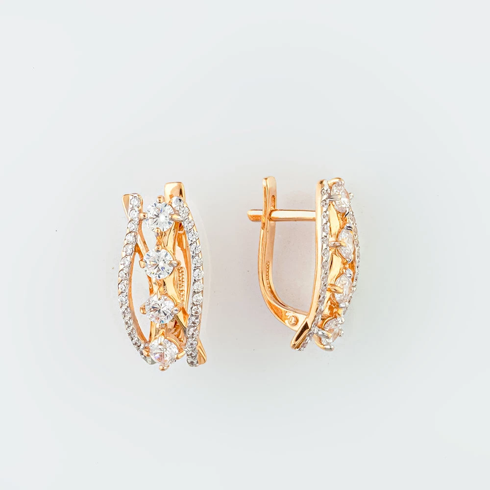 Серьги с фианитом из красного золота 585 пробы