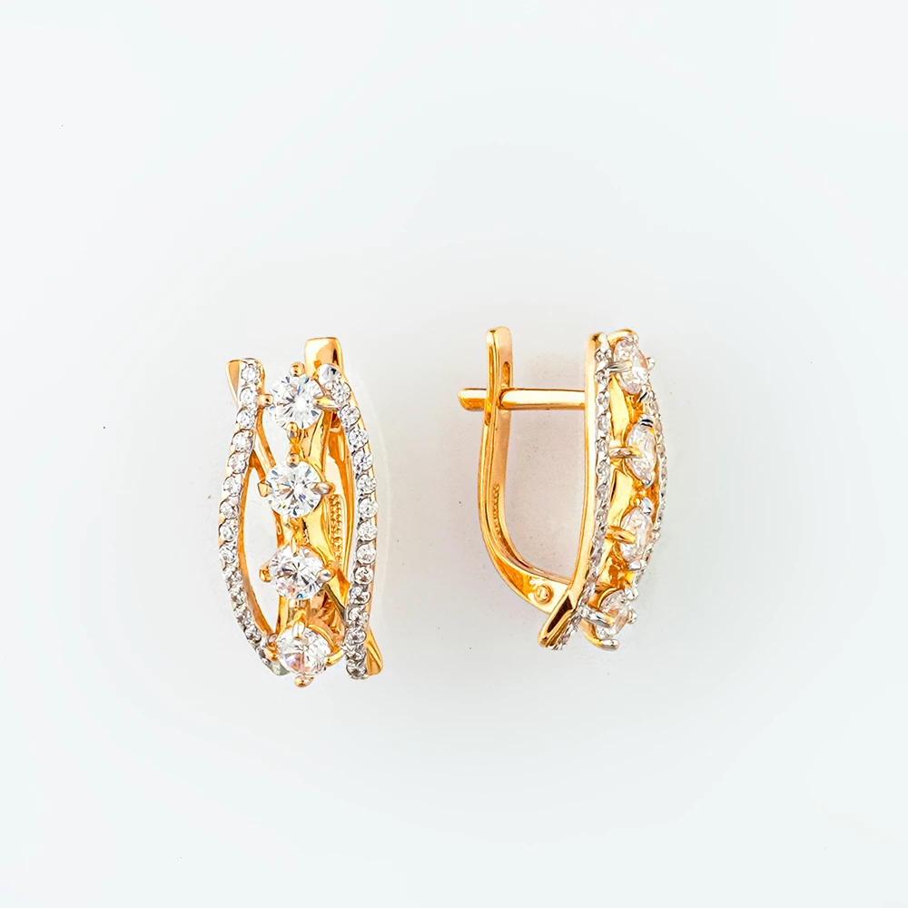 Серьги с фианитом из красного золота 585 пробы